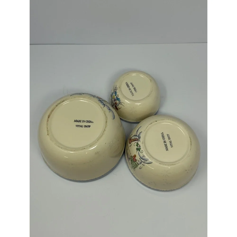 Vital Unit Ceramic Snowman Nesting Mixing Bowls Set Of 3 Christmas U0